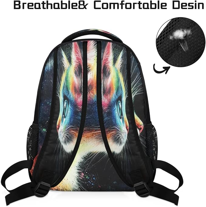 Pardick Cute Cat Colorful Backpack for Kids Girls Boys Lightweight School College Students 18in Bookbag Large Capacity Computer Backpacks Laptop Rucksack Travel Gym Hiking Camping Daypack