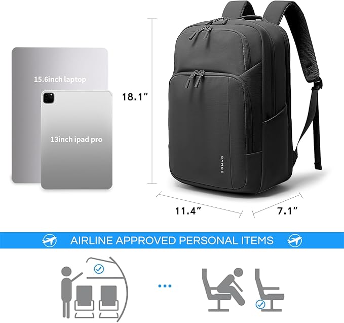 BANGE Casual Daypacks With Separated 15.6 Inches Laptop Compartment, FAA Flight Approved Weekender Bag Carry on Backpack, Waterproof Commute Work for Men and Women