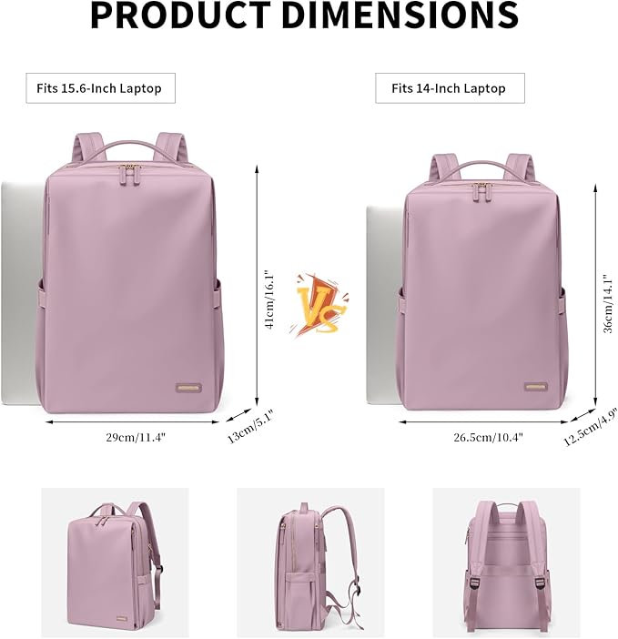 GOLF SUPAGS Stylish Laptop Backpack for Women Airline Approved Perfect for Work College and Travel Multi-Functional Casual Daypack Fits 14 Inch Notebook (Pinkish Purple)