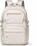 Preppy Aesthetic Large Laptop Backpack Y2K Vintage College Daypack for Travel Work Lightweight Waterproof Commute Bag (Beige)