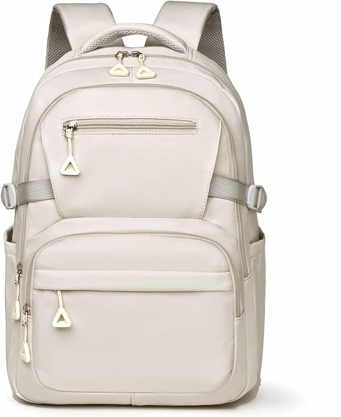 Preppy Aesthetic Large Laptop Backpack Y2K Vintage College Daypack for Travel Work Lightweight Waterproof Commute Bag (Beige)