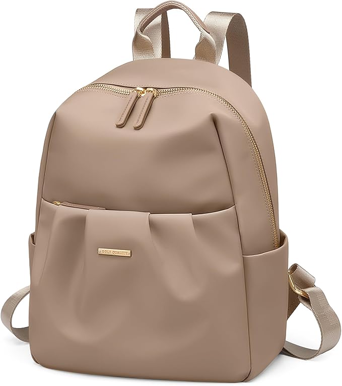 Small Backpack for Women, Cute Backpack Casual Work Daypack Purse for College Travel, fit 9.7 Inch,Champagne Brown