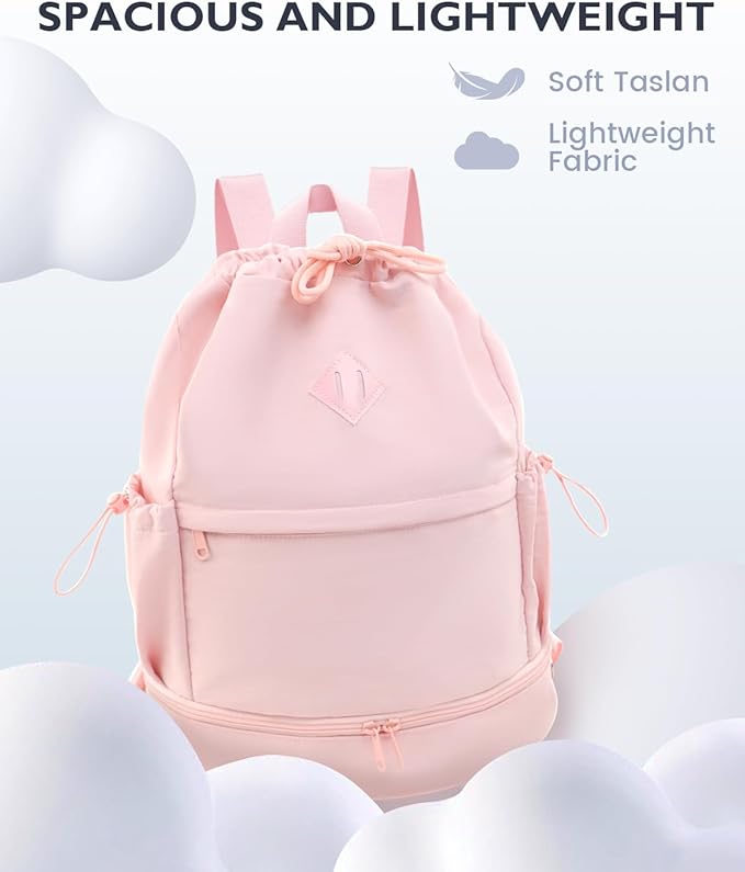 Drawstring Backpack Sports Gym Bag with Shoe Compartment and Wet Pocket String Swim Bag for Women Men Beach Backpack, Pink