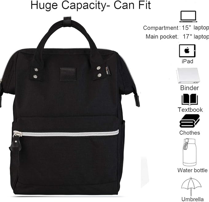 himawari Large Travel Backpack with Laptop Compartment 17 Inch Roomy Doctor Bag College backpack for Women&Men-Not include USB Port(1882-black&plus)