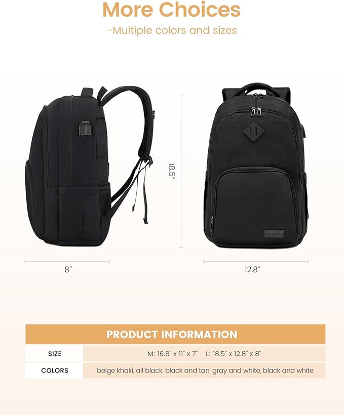 LOVEVOOK School Backpack for Women Men Black Backpack with 17.3" Laptop Compartment Lightweight Bookbag for College Work High School