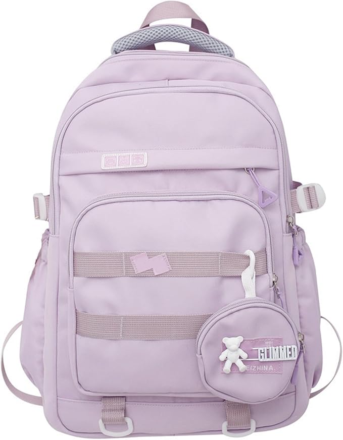 Cute School Backpack for Teen Girls Backpack for School Aesthetic College Backpack for Kids Students Large Travel Laptop Capacity Casual Daypacks Solid Color(Purple)