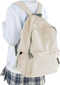 Cute School Backpack For Girls Boys Casual College Laptop Backpack Water Resistant High School Book Bag Lightweight Simple Daypack (Beige with Green)