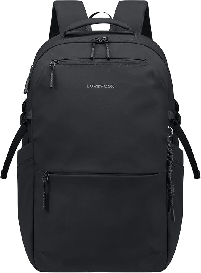 LOVEVOOK Laptop Backpack for Women Men with Giant Tumbler Holder - 15.6Inch Work Computer Travel Backpack with Laptop Compartment, Water Resistant, Cute Commuter College Teacher Nurse Purse Bag,Black