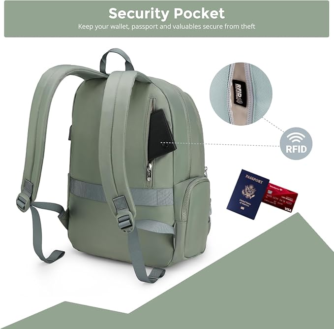 Swissdigital Design Travel Backpack for Women, 15.6 inch Laptop College Grayish Medium Simple Modern Backpacks for School with USB Charging Port for Womens Girls | SD1711-27