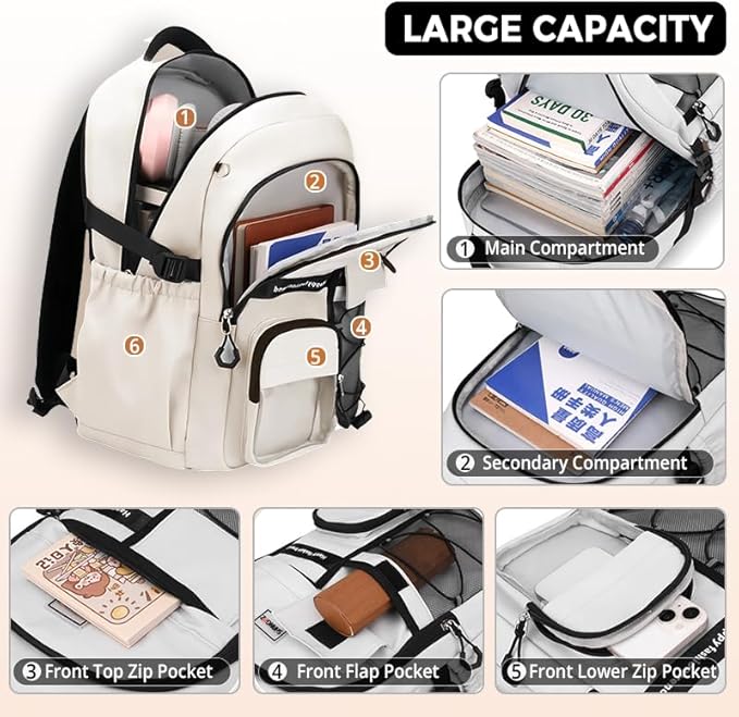 Laptop Backpack Large Cool Aesthetic Waterproof Hiking Travel Backpacks Multiple Pockets Book Bag for College Women Men (Black)