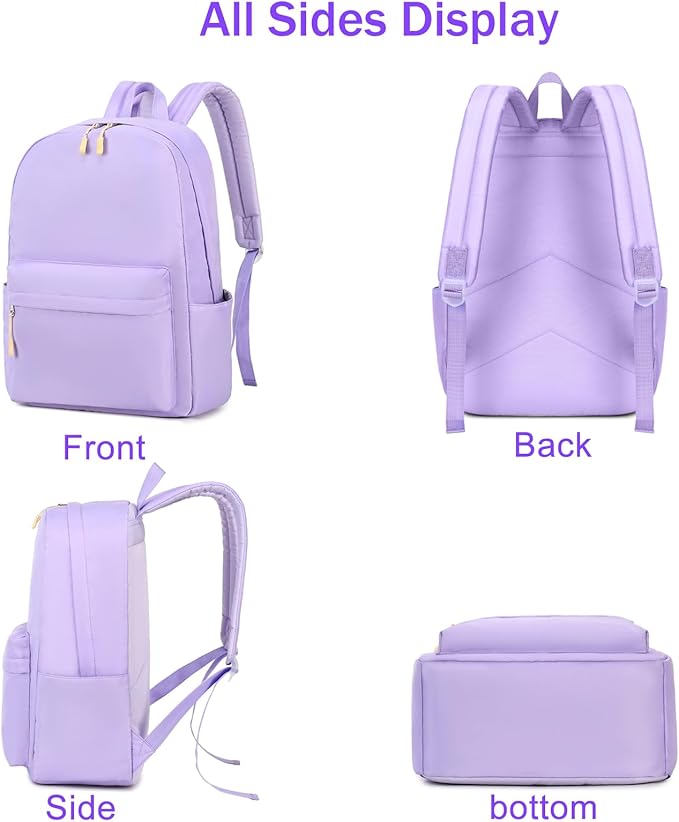 Kids Backpack for Girls School Backpacks College Bookbag Water Resistant Laptop Backpack with Lunch Bag and Pencil Bag, Purple
