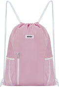 WANDF Drawstring Backpack Sports Gym Sackpack with Mesh Pockets Water Resistant String Bag for Women Men(Pink)