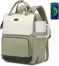 17.3in Computer Backpack for Women, Work Bag Laptop Bookbag with Cup Holder & USB Charger for Teacher Nurse College Travel Back Pack, Gifts, Beige Green