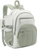 Backpack for Women, Quilted Laptop Bookbag with Pouch Pockets for College Work Travel Gym Teacher Nurses, Puffer High School Backpack for Girls, Beige Green