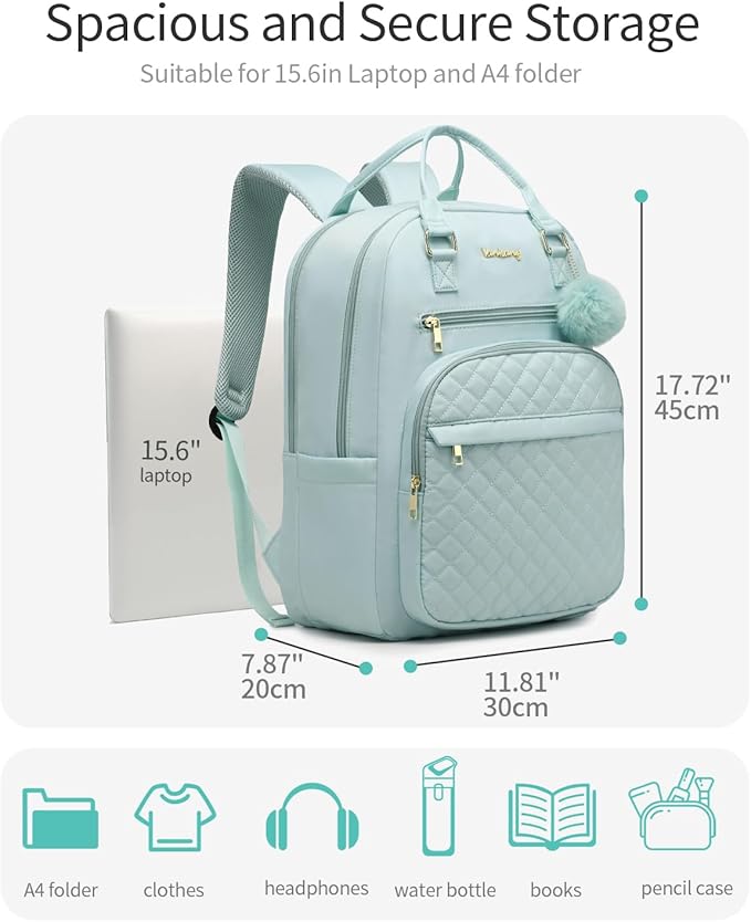 Teen Girls School Backpack, Laptop Backpack for Women Middle High School Students, Personal Item Travel Backpack Work Bag, Green