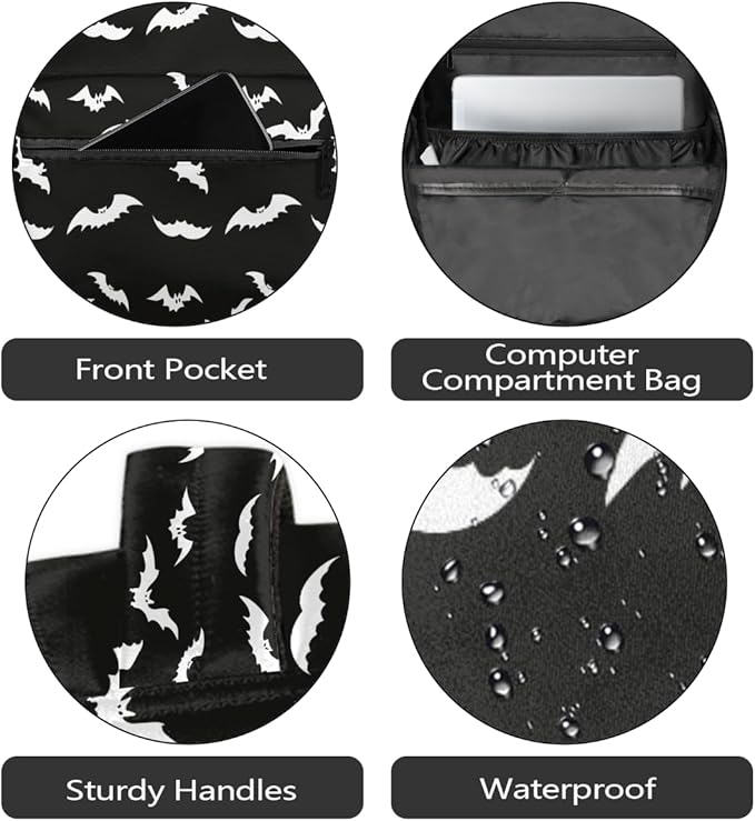 Pardick Halloween Bat Backpack for Kids Girls Boys Lightweight School College Students 18in Bookbag Large Capacity Computer Backpacks Laptop Rucksack Travel Gym Hiking Camping Daypack