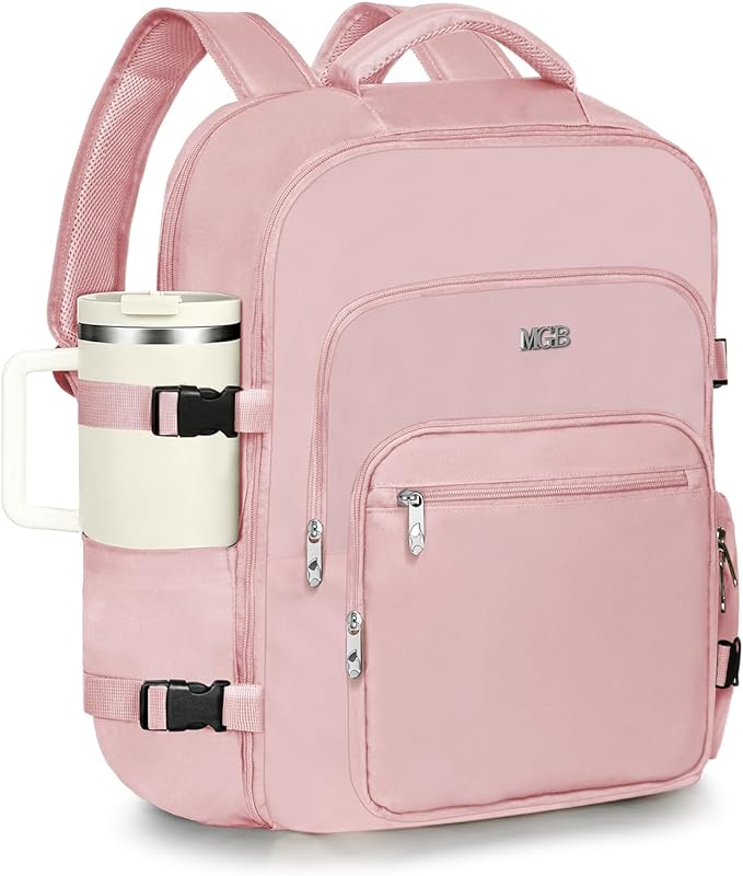 Travel Backpack for Women & Men, Large Carry On Personal Item Bag Airline Approved, Waterproof Traveling Overnight Bags, Gifts Laptop Backpack for Travelers College-Students Commuters (Pink)