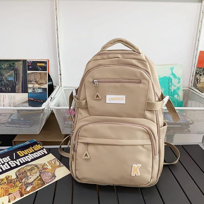 Cute Backpack Aesthetic Backpack for Girls School Casual Daypack Middle Student Travel College Backpack for Kids Large Capacity Travel(Khaki)