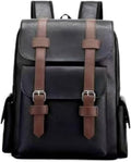 Business Men and Women PU Leather Backpack 15.6inch Laptop Waterproof Backpack Travel Commuter Lightweight schoolbag (Black backpack9,Medium)