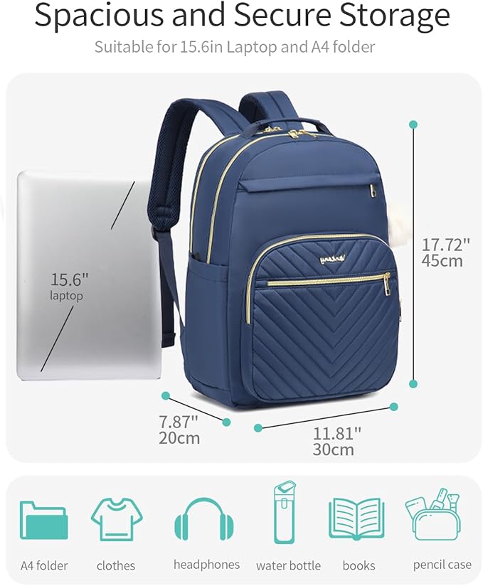 Laptop Backpack Women Bookbag, Teen Girls Backpack for Middle High School College Students, Teacher Work Bag Back Pack Travel, Navy