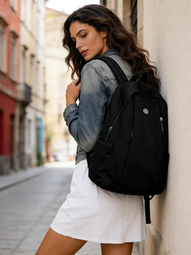 maytopia Nylon Backpack for Women Men, Waterproof Travel Backpack Purse Casual Daypack, Gym School Backpack for Daily Cycling (Black)