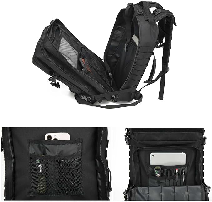 Tactical Backpack for Men, 45L Military Gym Backpacks, Large 3-Day Assault Pack Bug Out Bag MOLLE Daypack for Rucking Fishing Camping (Khaki)