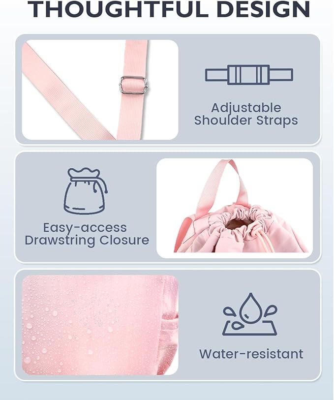 Drawstring Backpack Sports Gym Bag with Shoe Compartment and Wet Pocket String Swim Bag for Women Men Beach Backpack, Pink