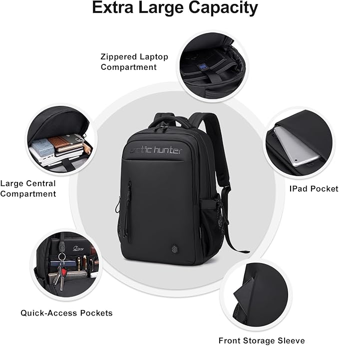 ARCTIC HUNTER AH Travel Laptop Backpack for Men,Lightweight Business Work Bag Fits 15.6 Inch Laptop,Airplane Approved Carry On Backpack,Water-Resistant,Durable,Black