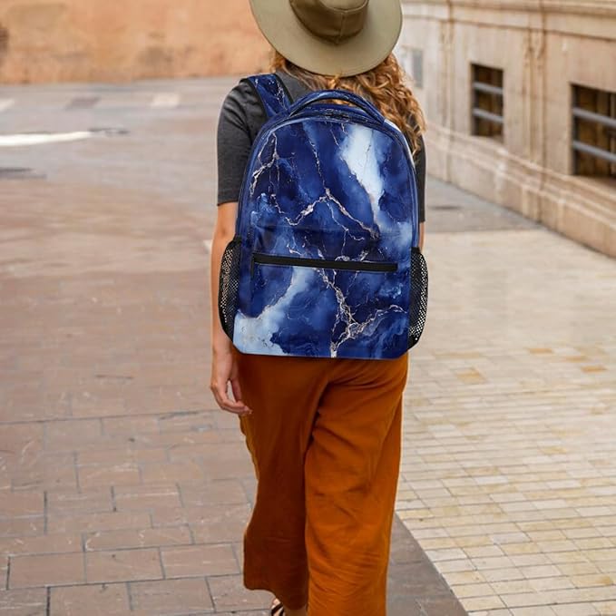 Pardick Blue Marble Backpack for Kids Girls Boys Lightweight School College Students 18in Bookbag Large Capacity Computer Backpacks Laptop Rucksack Travel Gym Hiking Camping Daypack