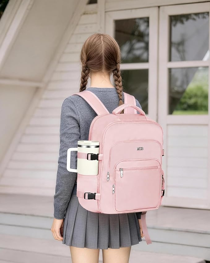 Travel Backpack for Women & Men, Large Carry On Personal Item Bag Airline Approved, Waterproof Traveling Overnight Bags, Gifts Laptop Backpack for Travelers College-Students Commuters (Pink)