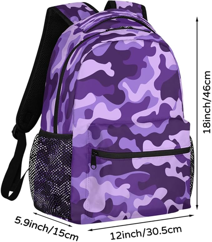 Pardick Camouflage Camo Purple Backpack for Kids Girls Boys Lightweight School College Students 18in Bookbag Large Capacity Computer Backpacks Laptop Rucksack Travel Gym Hiking Camping Daypack
