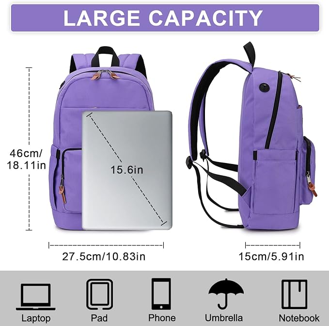 RAVUO School Backpack for Men Women, Water Resistant 15.6 inch Laptop Bag College Bookbag Casual Daypack Travel Rucksack