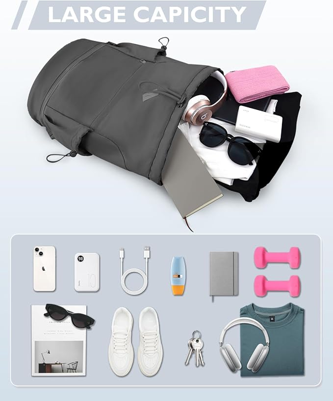 Drawstring Backpack Sports Gym Bag with Shoe Compartment and Wet Pocket String Swim Bag for Women Men Beach Backpack, Dark Gray