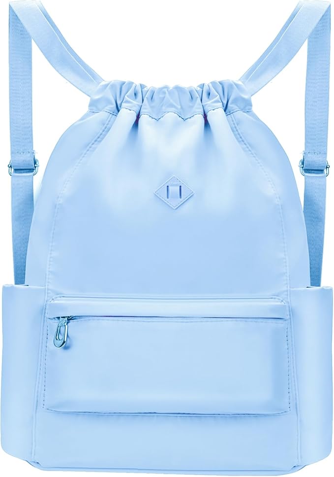 Drawstring Backpack with Wet Pocket Gym Backpack Water-Resistant Cinch String Bag Beach Swim for Women Men