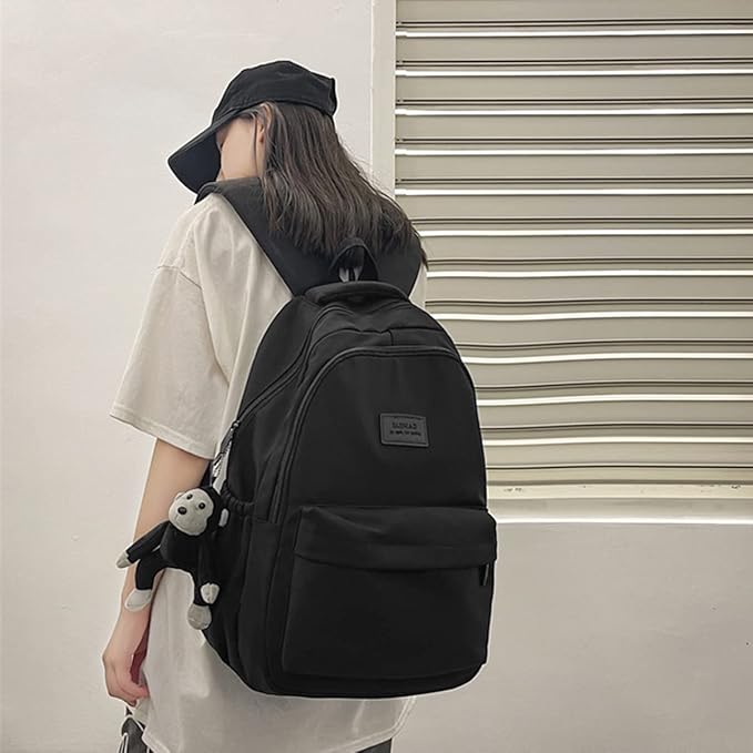 Aesthetic Backpack Cute Backpack for School College Backpack Large Capacity Bookbags for Girls Women Students Casual Travel Daypacks Solid Color(Black)