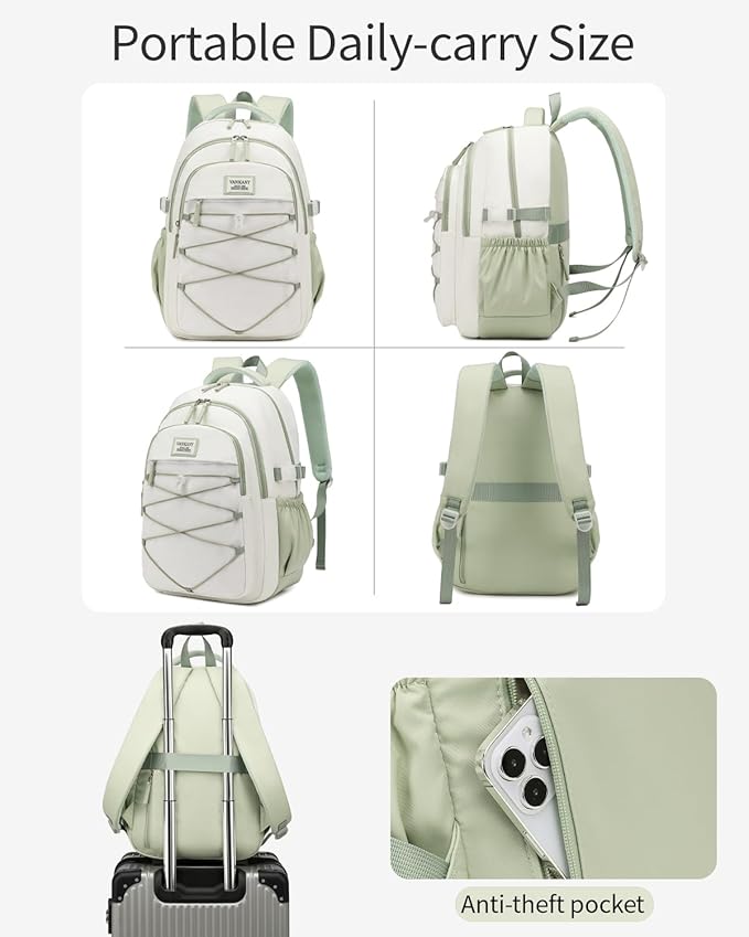 Teen Backpack for Girls, Women Bookbag for College Students Middle High School, Aesthetic Schoolbag Back Pack, White Green