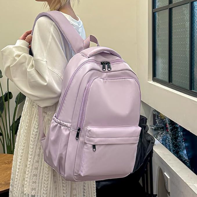 Cute College Backpack for School Aesthetic Backpack for Teen Girls Students Laptop Bag Large Capacity Bookbags Kids Travel Lightweight Backpacks for Casual Daypacks School Bag Solid Color(Purple)