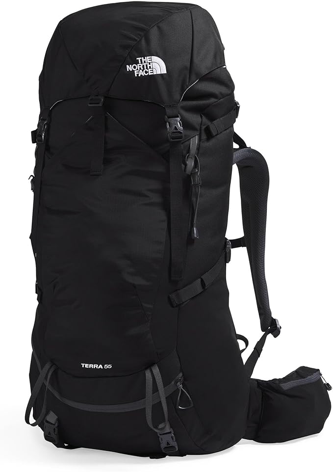 The North Face Terra 55 Backpack - Unisex Hiking Pack, Cinch-Top Opening with Zipper, Pole & Ice Axe Attachments, TNF Black/Asphalt Grey-NPF, Large/X-Large