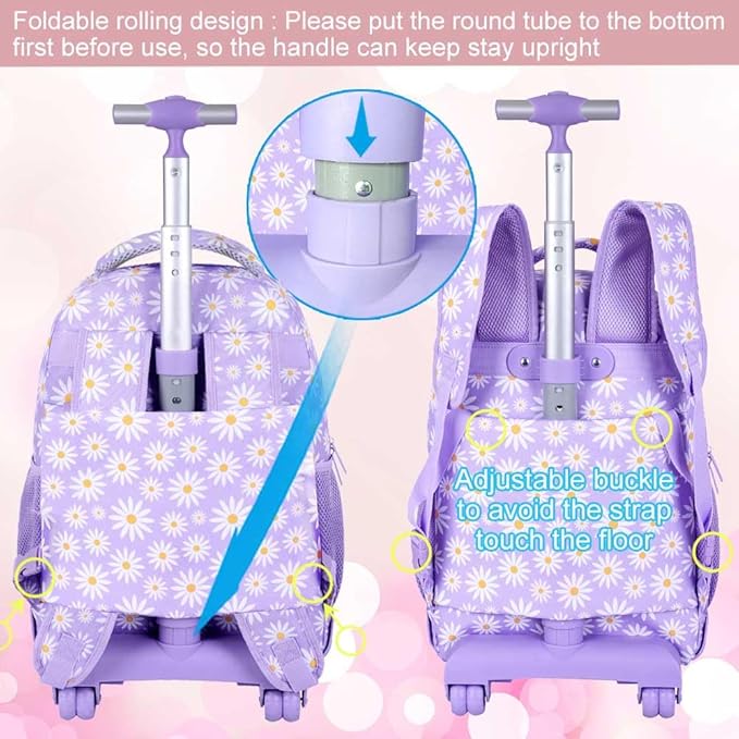 Rolling Backpack for Womens and Mens, Adults Wheeled Bookbag with Lunch Box for Girls and Boys.