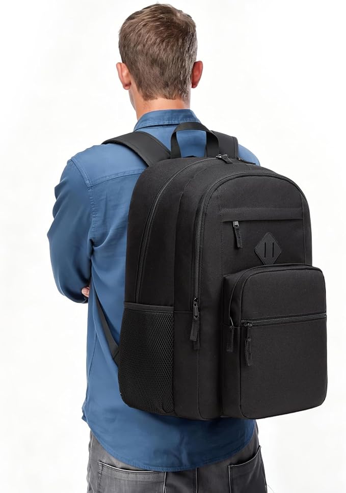 Black Backpack, School Backpack for Boys Girls, Lightweight Casual High School Bookbag, Daily-use Travel Laptop Backpack with USB Charging Port Fits 15.6 Inch Notebook