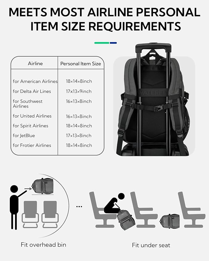 WATERFLY Travel Laptop School Backpack: Big Student College Middle School Bookbag for Women Men, Work Casual Daypack with 15.6" Computer Compartment, Anti Theft Water Resistant Commuter Bag