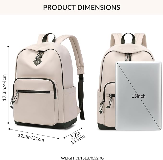 Lohol Classic Backpack for Girls Boys Teens, Lightweight Bookbag for School Travel College (Beige/Green)