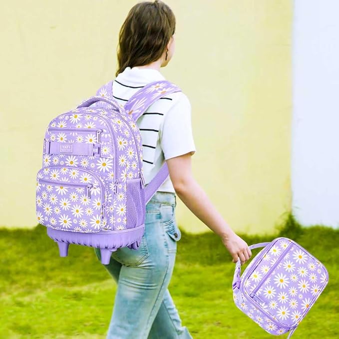Rolling Backpack for Womens and Mens, Adults Wheeled Bookbag with Lunch Box for Girls and Boys.