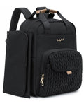 Extra Large Diaper Bag Backpack for Two Kids Twins - Expandable (26-36L) Baby Bag for Mom Girls Boys, Dual Big Compartments - Includes Changing Pad & Stroller Straps, Black, Quilted