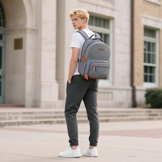RealCool Laptop Backpack, 31L Travel Backpacks Gift for Women Men, Fits up to 15.6-17 Inch,Water Resistant College Bookbag, for School Business Trip (Gray)