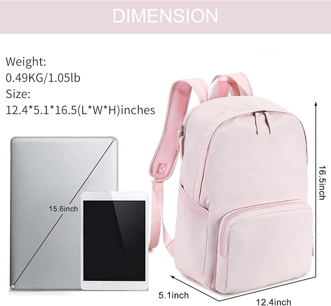 BTOOP Backpack for School Girls Teens Lightweight College Bookbag Casual Work Travel Laptop Backpack for Women Water Resistant Pink Backpacks(Pink)