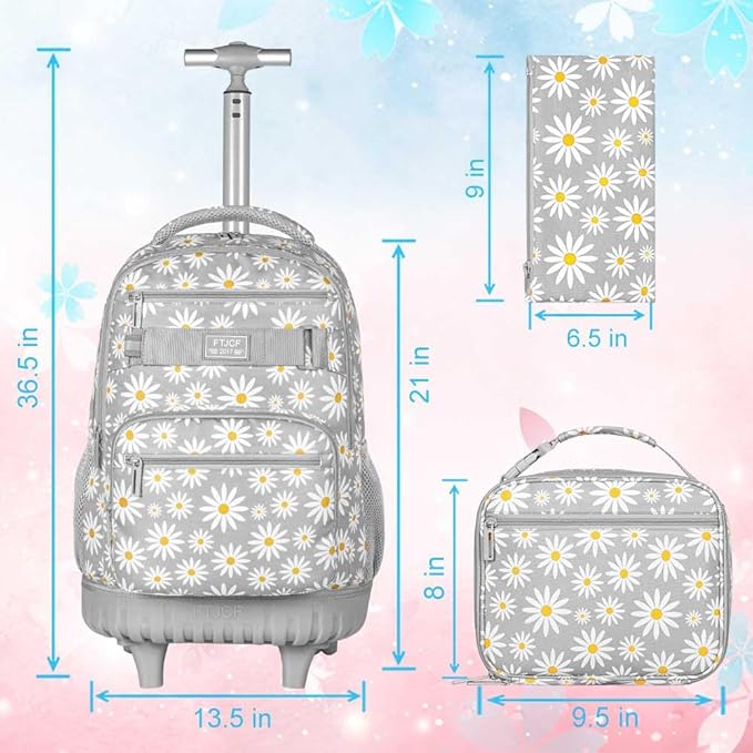 Rolling Backpack for Womens and Mens, Adults Wheeled Bookbag with Lunch Box for Girls and Boys.