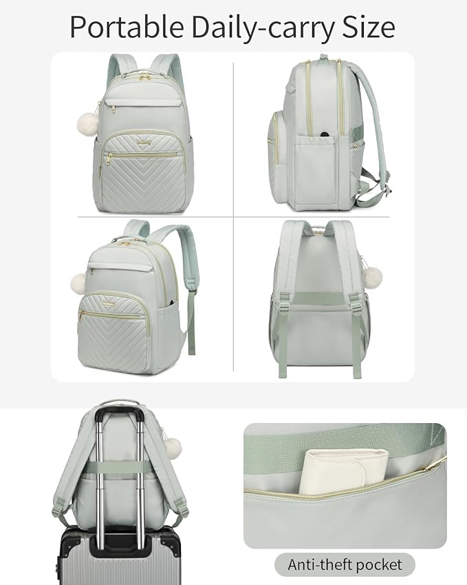 Laptop Backpack Women Bookbag, Teen Girls Backpack for Middle High School College Students, Teacher Work Bag Back Pack Travel, Green