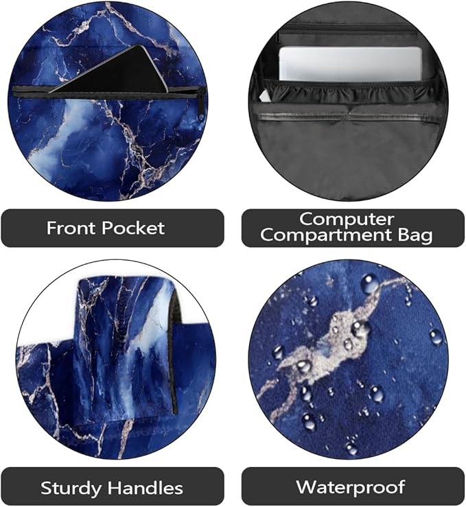 Pardick Blue Marble Backpack for Kids Girls Boys Lightweight School College Students 18in Bookbag Large Capacity Computer Backpacks Laptop Rucksack Travel Gym Hiking Camping Daypack