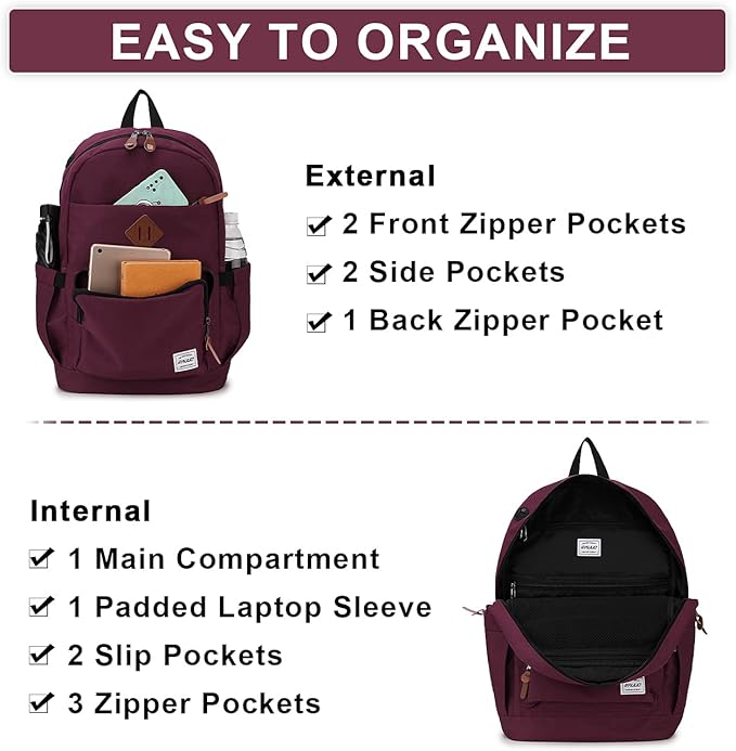 RAVUO School Backpack for Men Women, Water Resistant 15.6 inch Laptop Bag College Bookbag Casual Daypack Travel Rucksack